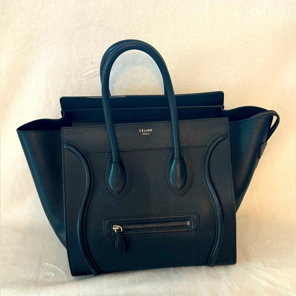Celine Mini Luggage, Drummed Calfskin, Black